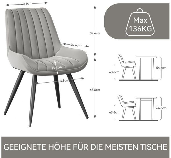HawthyHome Esszimmerstuhl Stuhlset – Polsterstühle, Moderner Küchenstuhl (4 St), mit Ergonomischer Rückenlehne und Metallbeinen