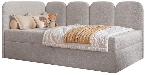 Compleo Boxspringbett Jugendbett DREAMY, Polsterbett mit Bettkasten, 80/90/100/120x200, Kopfteil links oder rechts, Boucle oder Velvet