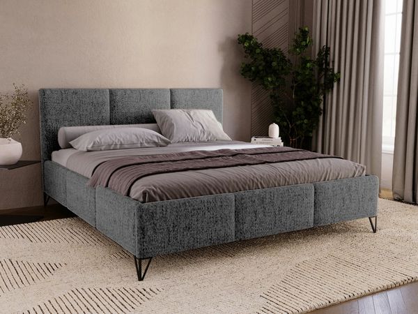 Compleo Polsterbett auf hohen Füße, geflechtartiger Stoff im Retro-Stil, Designerbett
