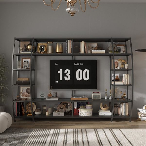 FUFU&GAGA TV-Wand Großes TV-Schrank, 217x35x150cm, schwarz, Eisen+MDF