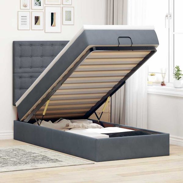 vidaXL Ottoman-Bett mit Matratzen Dunkelgrau 80x200 cm Samt 3313578