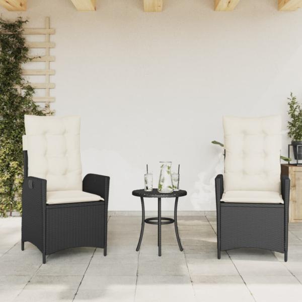 vidaXL Gartensessel mit Kissen 2 Stk. Verstellbar Schwarz Poly Rattan 365264
