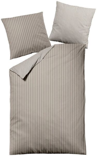 MONDO Bettwäsche DENALA, Taupe, Baumwolle, Streifen, Satin, 2 teilig, mit Reißverschluss, 135 x 200 cm