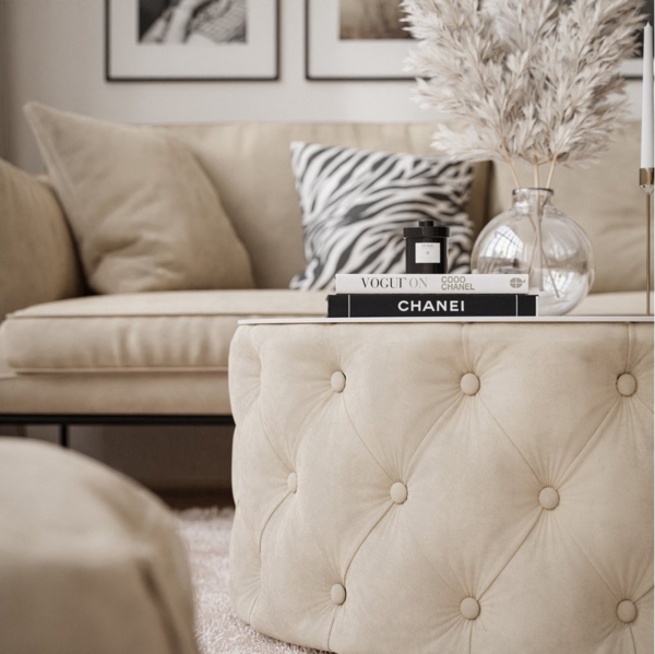 Lookway Couchtisch CHESTERFIELD 70 cm runder gepolsterter couchtisch Bild 2