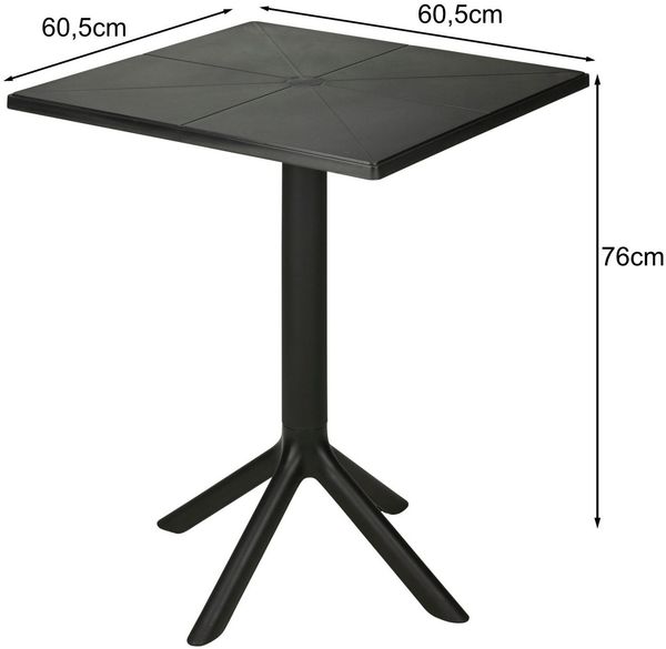 Koopman Gartentisch Bistrotisch Balkontisch Kunststoff Schwarz 76x60x60cm (1-St), Mittelsäule, Wetterfest, Standsicher, Pflegeleicht