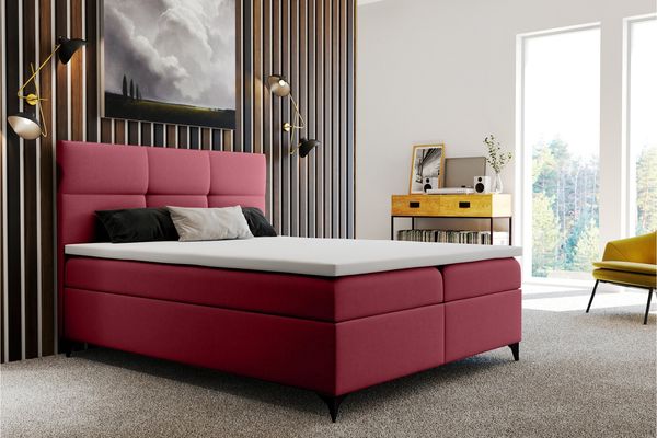 Stylefy Libretto Boxspringbett 200x200 cm Velours Dunkelrosa Schaum Topper 4 cm