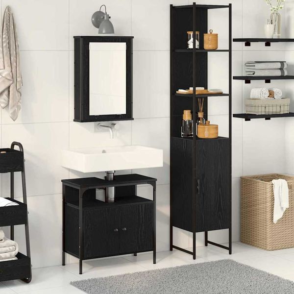 vidaXL Badezimmermöbel-Set 3 pcs Schwarz Eichen-Optik Holzwerkstoff 3334397