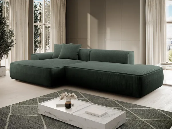 Vente-unique - ERYNEL Sofa SamtStoff Grün - B 156 cm x H 70 cm x L 305 cm