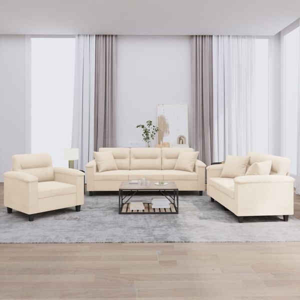 vidaXL 3-tlg. Sofagarnitur mit Kissen Beige Mikrofasergewebe 3202307