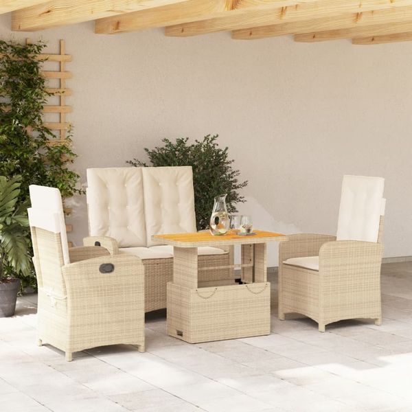vidaXL 4-tlg. Garten-Essgruppe mit Kissen Beige Poly Rattan 3277359