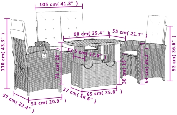 vidaXL 4-tlg. Garten-Essgruppe mit Kissen Beige Poly Rattan 3277359 Bild 7