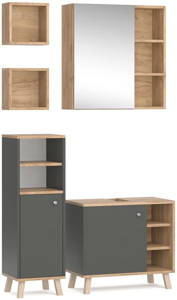 Badmöbel-Set Senyo Anthrazit 4 Teile, mit Hängeschrank Vicco