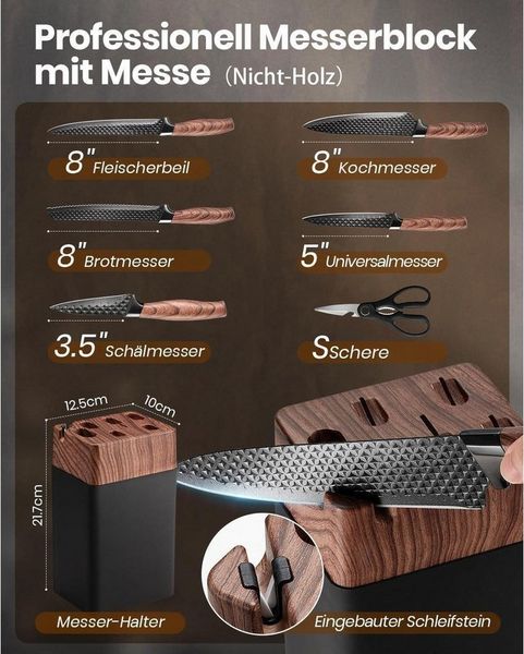LuxusKollektion Messerblock Messerset Messerblock 7teilig Edelstahl Klingen Deutsche Schwarz