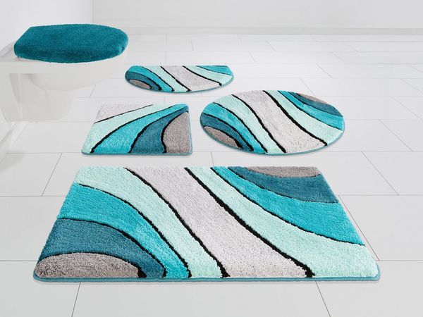 OTTO home Badematte Josie, Badvorleger, Badezimmer Teppich, Höhe 20 mm, rutschhemmend beschichtet, fußbodenheizungsgeeignet, schnell trocknend, strapazierfähig, Polyester, rechteckig, 3-tlg. Stand-WC Set, Badteppich, Badematten, rechteckig, rund & als ...