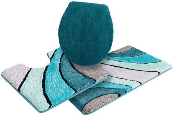 OTTO home Badematte Josie, Badvorleger, Badezimmer Teppich, Höhe 20 mm, rutschhemmend beschichtet, schnell trocknend, strapazierfähig, fußbodenheizungsgeeignet, Polyester, rechteckig, 3-tlg. Stand-WC Set, Badteppich, Badematten, rechteckig, rund & als ...
