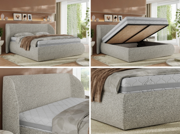 Polsterbett mit Lattenrost, Doppelbett Bettkasten, Bettgestell mit Gasdruckfeder Foam Matratze - CAELA CLASSIC - 180 x 200 cm - Hellgrau Struktur - MIRO LUX Bild 2