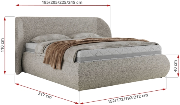 Polsterbett mit Lattenrost, Doppelbett Bettkasten, Bettgestell mit Gasdruckfeder Foam Matratze - CAELA CLASSIC - 180 x 200 cm - Hellgrau Struktur - MIRO LUX Bild 4