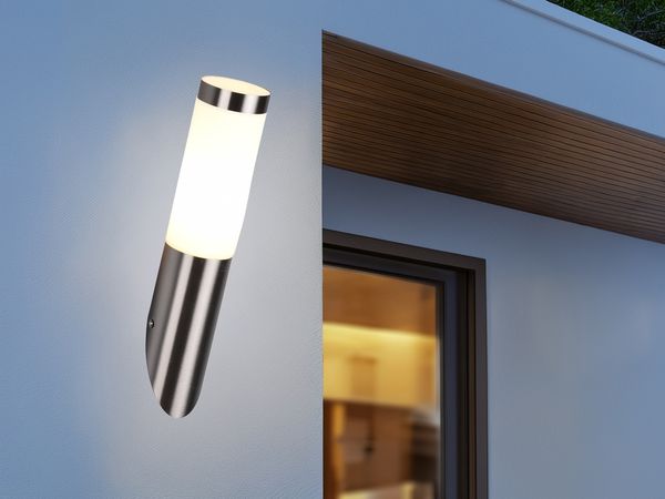 Moderne LED Außenwandleuchte aus Edelstahl in Silber, Höhe 39cm