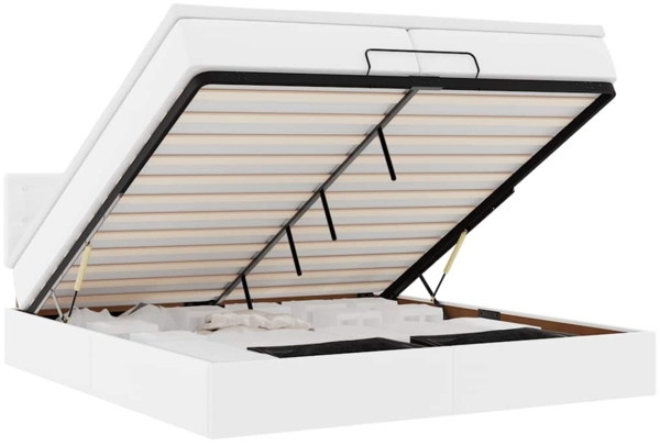 vidaXL Ottoman-Bett mit Matratzen & LEDs Reinweiß 200x200cm Kunstleder 3312173