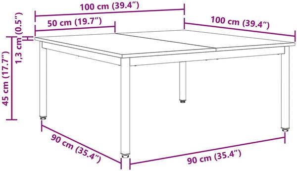 vidaXL Couchtisch Altholz 100 x 100 x 45 cm Holzwerkstoff 892588 Bild 11