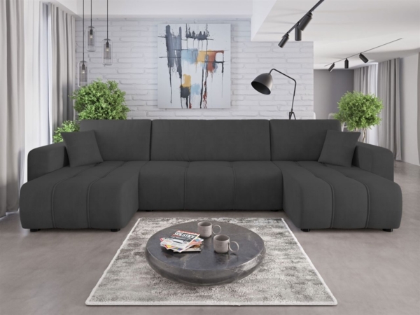 Wohnlandschaft mit Schlaffunktion DAGNY Sofa U-Form in Stoff Cosmic Anthrazit
