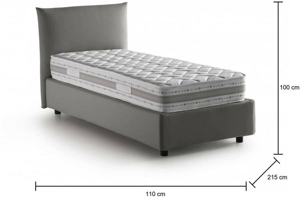 Dmora Einzelbett Azeglio, Bettkasten mit Stoffbezug, 100 % Made in Italy, Öffnung vorne, inklusive Matratze 80 x 190 cm, Grau Bild 3