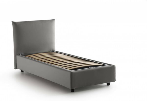 Dmora Einzelbett Azeglio, Bettkasten mit Stoffbezug, 100 % Made in Italy, Öffnung vorne, inklusive Matratze 80 x 190 cm, Grau Bild 5