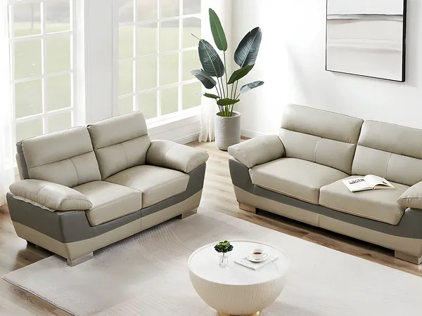 Vente-unique - FRANCESCA Couchgarnitur Leder Schokoladenbraun - B 85 cm x H 86 cm x L 210 cm170 cm