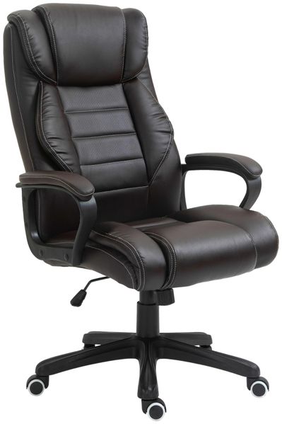 Bürostuhl mit Bonded-Leder-Bezug, 6-Punkte-Massage & Wippfunktion, 64x74x112-120 cm, Braun Bild 4