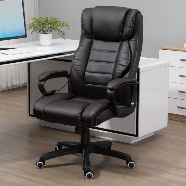 Bürostuhl mit Bonded-Leder-Bezug, 6-Punkte-Massage & Wippfunktion, 64x74x112-120 cm, Braun