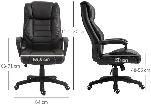Bürostuhl mit Bonded-Leder-Bezug, 6-Punkte-Massage & Wippfunktion, 64x74x112-120 cm, Braun Bild 2