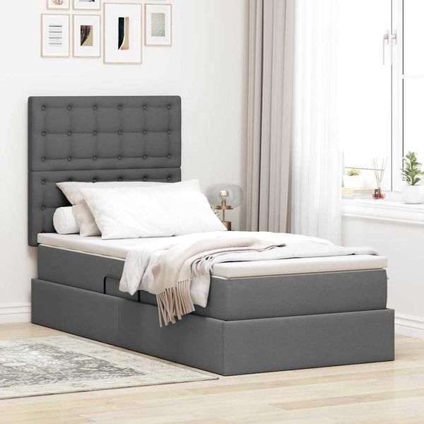 vidaXL Aufbewahrungsbett mit Matratze Dunkelgrau 90 x 190 cm Polyester 3371875