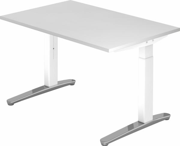 bümö manuell höhenverstellbarer Schreibtisch 120x80 in weiß, Gestell in weiß/alu - PC Tisch höhenverstellbar & klein, höhenverstellbarer Tisch Büro, kleiner Computertisch verstellbar, X12-W-WC