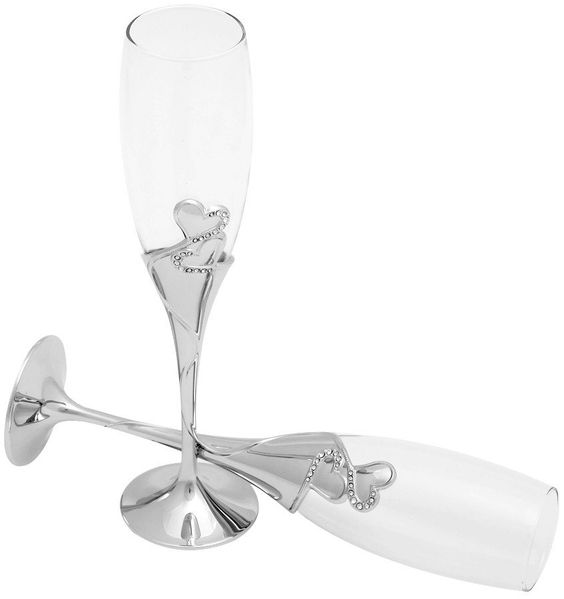 Brillibrum Sektglas Sektgläser Herz Champagnergläser versilbert Hochzeitsgläser 2er Set