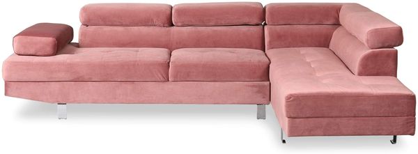 Menzzo Alfa Ecksofa mit verstellbaren Kopfstützen und Samtbezug Rosa