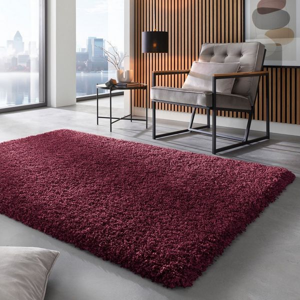 TaraCarpet Langflor-Teppich Ragolle Twilight, rechteckig, Höhe: 60 mm, Shaggy Hochflorteppich bordeaux rot Wohnzimmer Schlafzimmer 065x130
