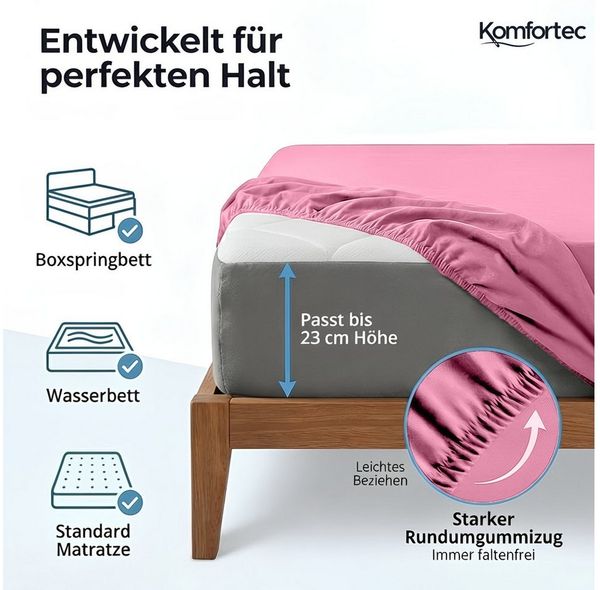 Komfortec Spannbettlaken Jersey Spannbettuch, 90x200, 140x200, 160x200, 180x200 oder 200x200 cm, 100% Baumwolle (135 g/m), Gummizug: Rundum, (1 Stück), OEKO-TEX® Standard 100 Zertifisiert, für Matratzen bis 25 cm Höhe