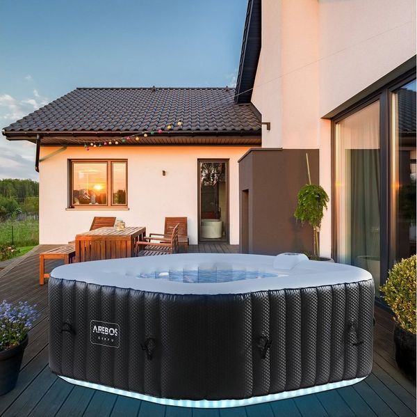 Arebos Whirlpool CORFU & TENERIFE Aufblasbar für 4 oder 6 Personen mit 100/130 Düsen, (Komplett-Set, LED-Beleuchtung), Für Outdoor & Indoor