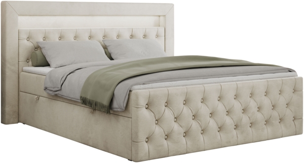 Boxspringbett, Stauraumbett mit Bettkasten, LED - GOLD-9 - 200x200cm - Beige Velours - H4 Bild 3