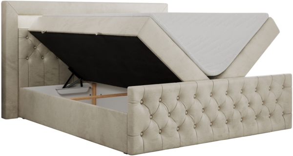 Boxspringbett, Stauraumbett mit Bettkasten, LED - GOLD-9 - 200x200cm - Beige Velours - H4 Bild 4