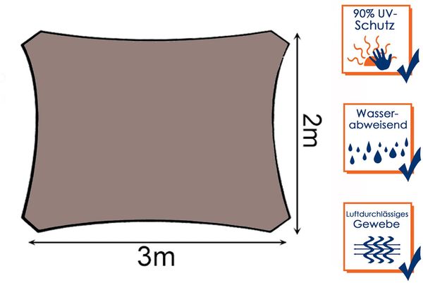 Sonnensegel Rechteckig 2x3m Braun mit Ösenset Sonnenschutz für Balkon Terrasse Bild 3