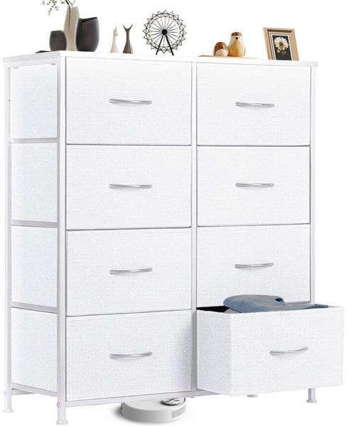 IDEASY Schubkastenkommode Kommode mit Schubladen Schrank mit 8 Schubladen aus Stoff, Stoffschubladen Metallgestell Aufbewahrungskommode Industrial Stil