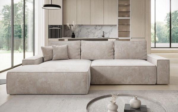 Luxusbetten24 Schlafsofa Designer Sofa Verona mit breiter Ottomane, mit Schlaffunktion und Stauraum