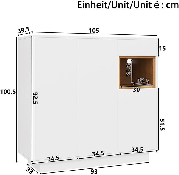 Schuhschrank mit LED-Beleuchtung & Schublade, 105 x 39,5 x 100,5 cm, Weiß/Natur Bild 4