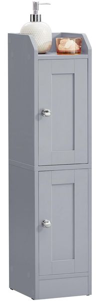 VASAGLE Siren Kollektion - Badezimmerschrank schmal, Badschrank, Eckschrank, verstellbare Ablagen, Hochschrank Bad, Türen nach Links oder rechts öffnend, Landhausstil, Taubengrau BBK312GD02