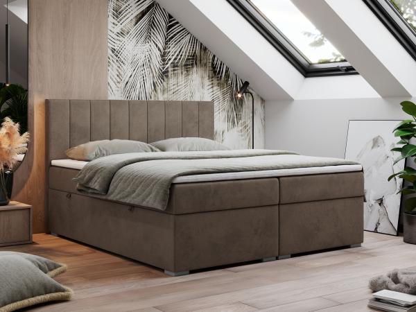 Boxspringbett, Matratze und Topper, zwei Bettkästen - LOPE - 180x200cm - Braun Velours - H4