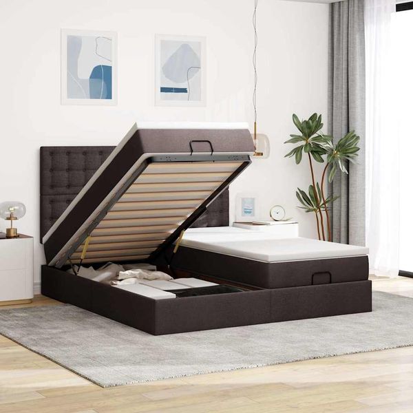 vidaXL Ottoman-Bett mit Matratzen Dunkelbraun 160x200 cm Stoff 3313730
