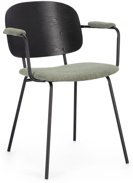 Esszimmerstuhl Sienna aus Stoff, skandinavischer Retro Chic, grün, gepolstert, Metallgestell