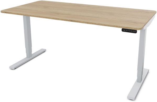 ASSMANN Elektrisch höhenverstellbarer Schreibtisch Y-Line Curved 180x80cm Eiche Natura Weißaluminium Metall Holz
