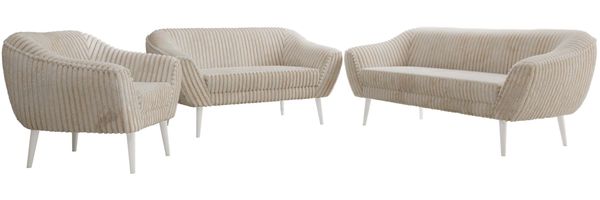 Wohnzimmerset PIRS 1-2-3, Skandinavisches Komplettset, Wellenfederung, weiße Füße, Sitzgruppe, Möbelset - Beige Cord Bild 6